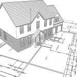 Sketched style illustration of a house on plans